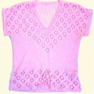 HANDKNIT Vintage Cropped Short Sleeve Top, pink